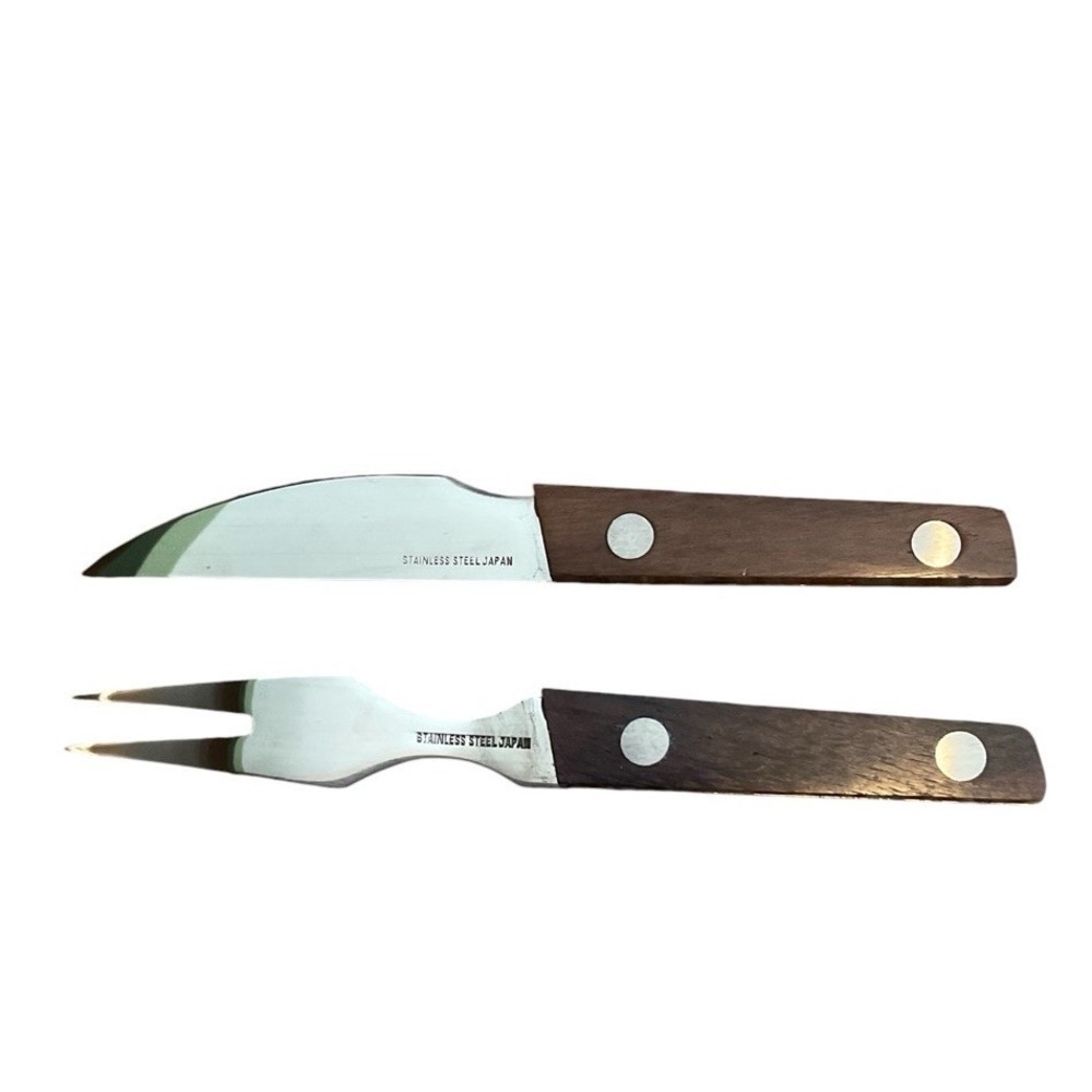 Burnco Mini Hors d'oeuvre Set Stainless Steel & Wood Knife and Fork